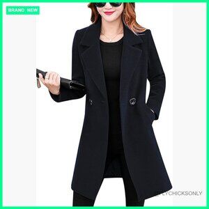 Wool Blend Pea Coat with Notched Collar and Button Closure